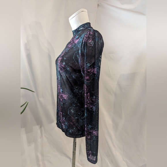 Mod Cloth Coral Black Reef Print Sheer Turtleneck Top - Picture 4 of 7